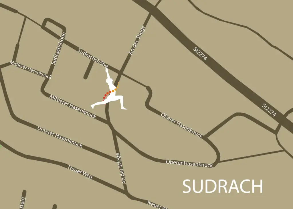 Kartenausschnitt Sudrach mit der Praxis An der Steige